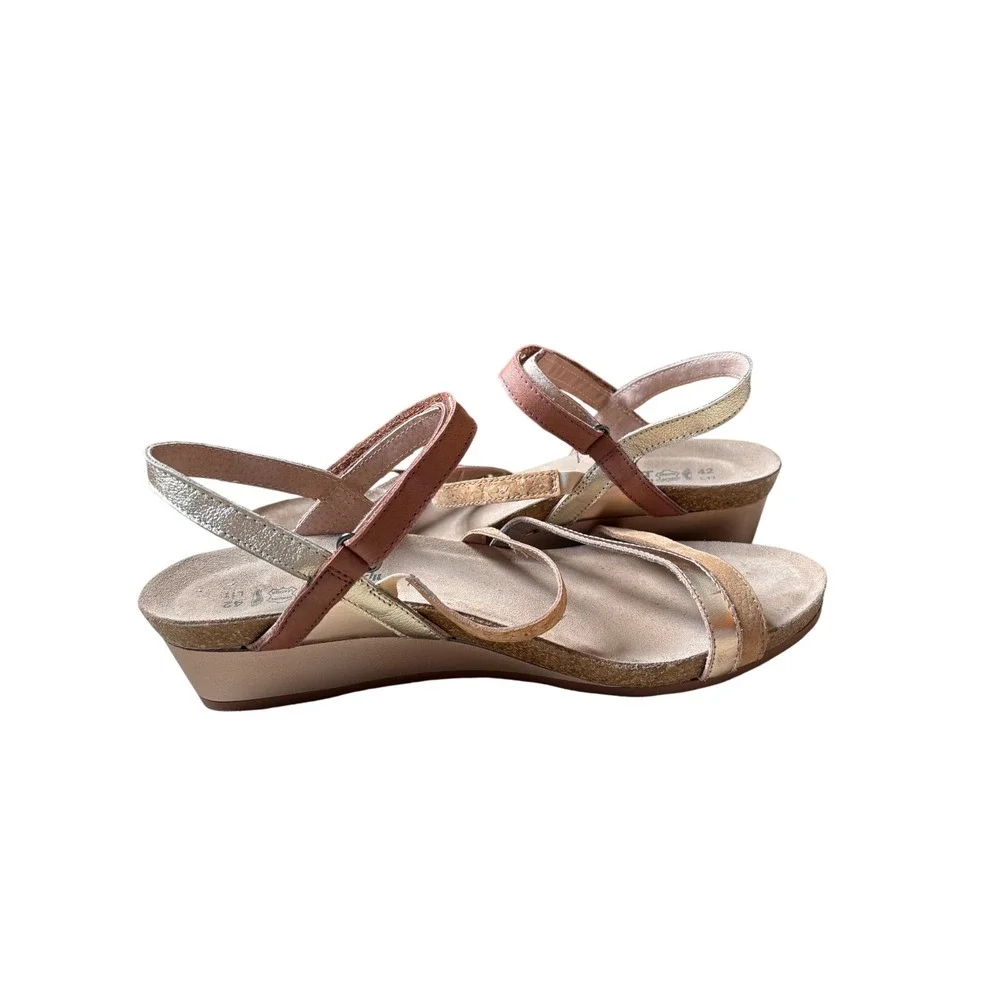 Naot Leather Strappy Wedge Sandals Metallic Rose Gold Silver Bronze Women 42 L11